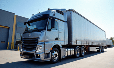 Camion commercial 26 tonnes devant un entrepôt moderne