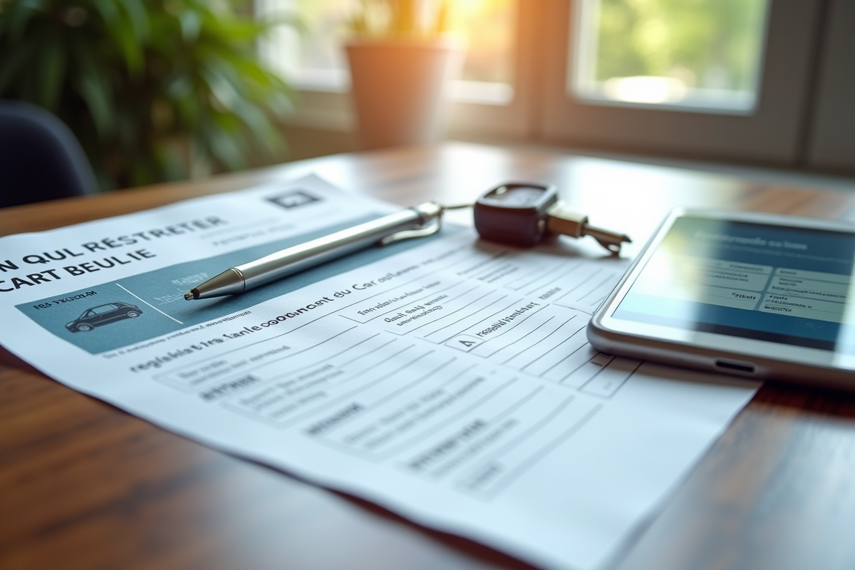 Certificat de carte grise sur un bureau en journée