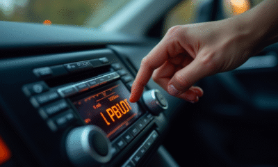 Main appuyant sur le code de securite sur un affichage de voiture