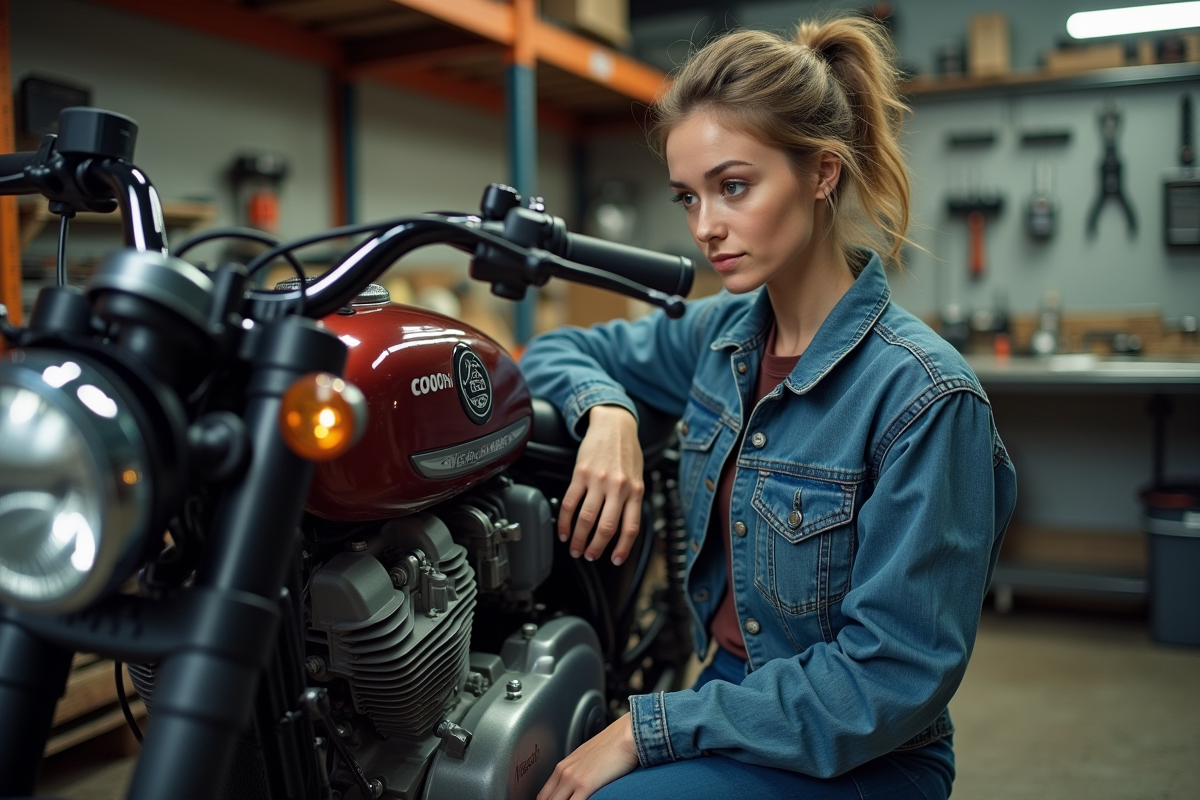 Femme mécanicienne inspectant le moteur d