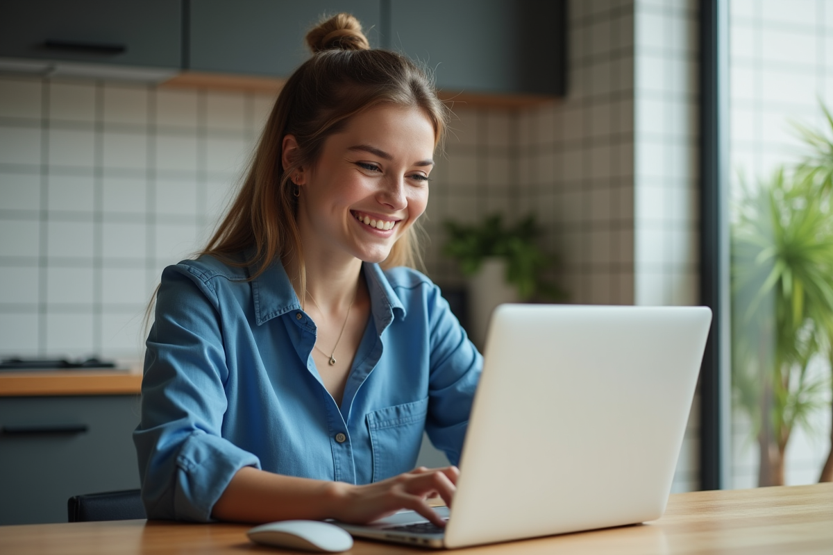 Jeune femme souriante vérifiant ses options d'assurance auto