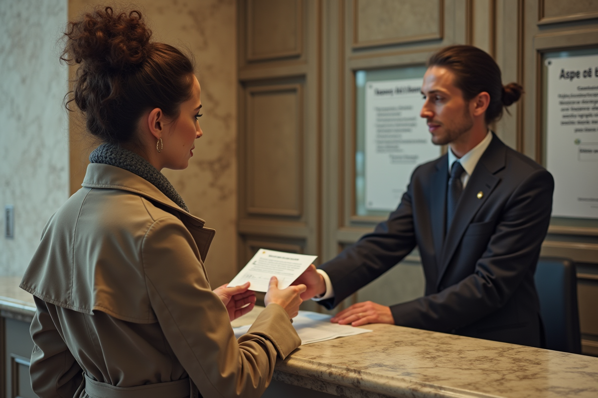 Femme remettant son permis dans un bureau administratif