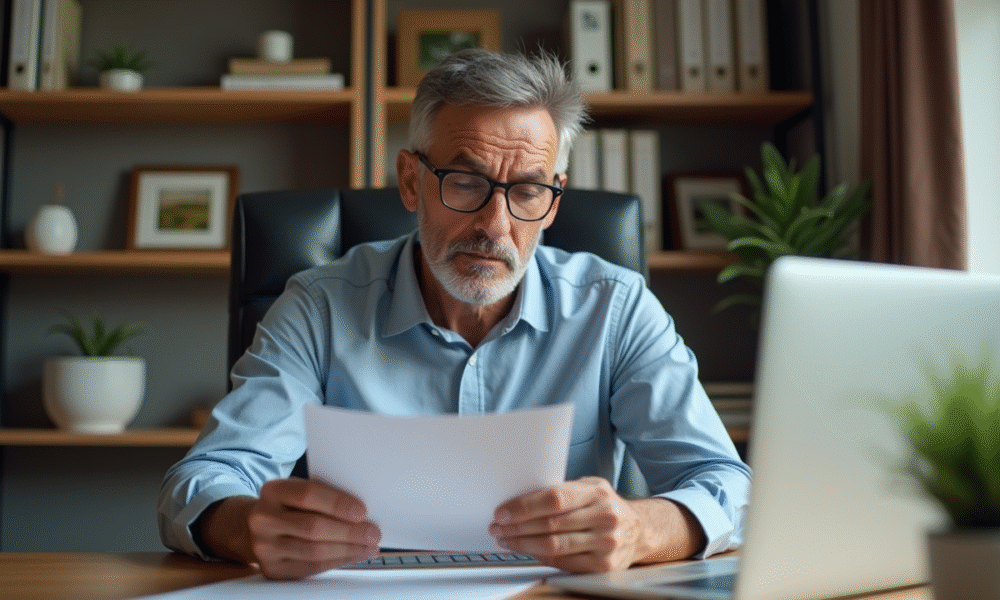 Homme d'affaires avec dossier à son bureau à domicile