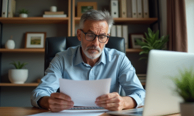 Homme d'affaires avec dossier à son bureau à domicile