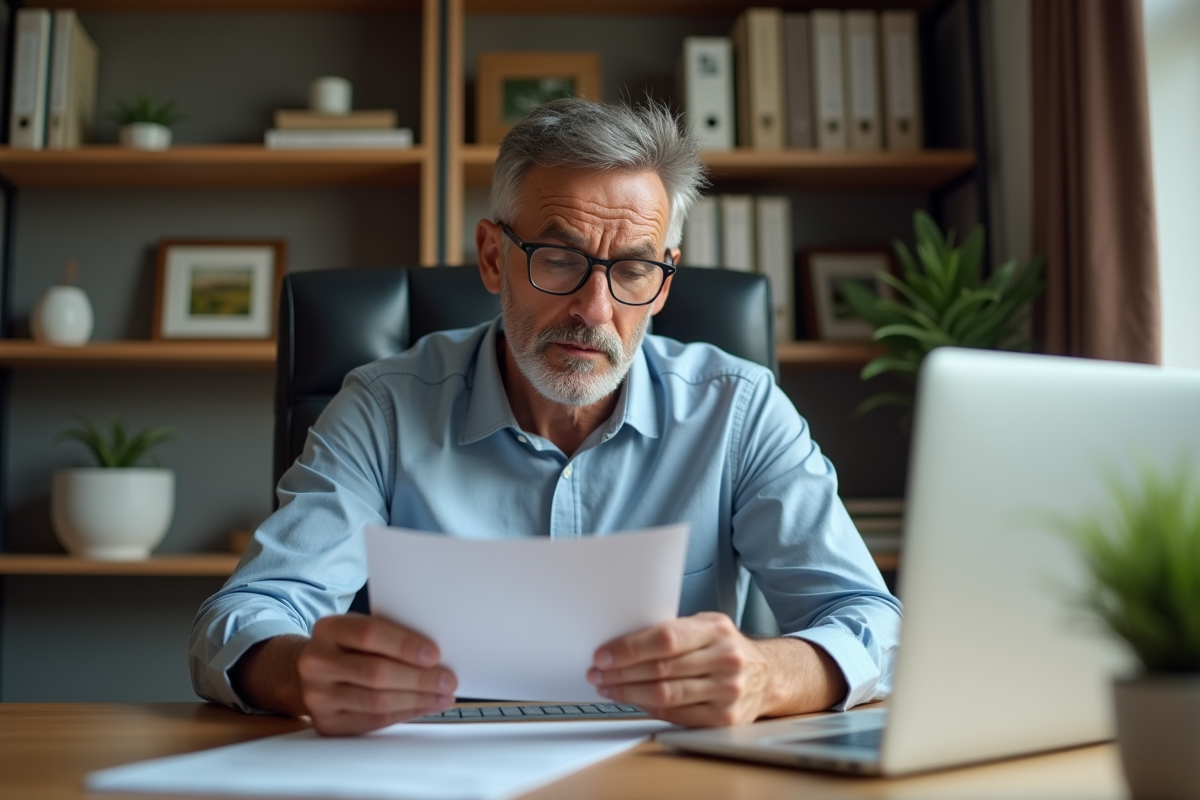 Homme d'affaires avec dossier à son bureau à domicile