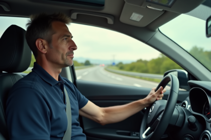 Homme d'âge moyen au volant d'une voiture moderne