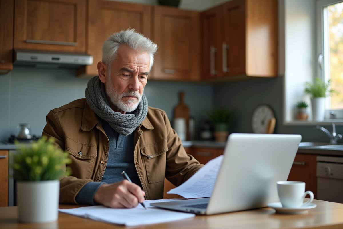 Homme d age moyen vérifiant contrat d assurance auto