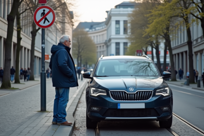 Homme d'âge moyen près de sa voiture à Bruxelles