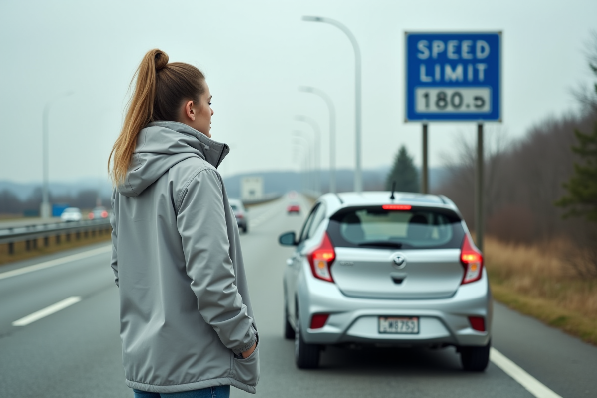 Jeune femme regardant un panneau de signalisation sur l