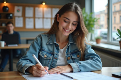 Jeune femme remplissant un formulaire de financement permis