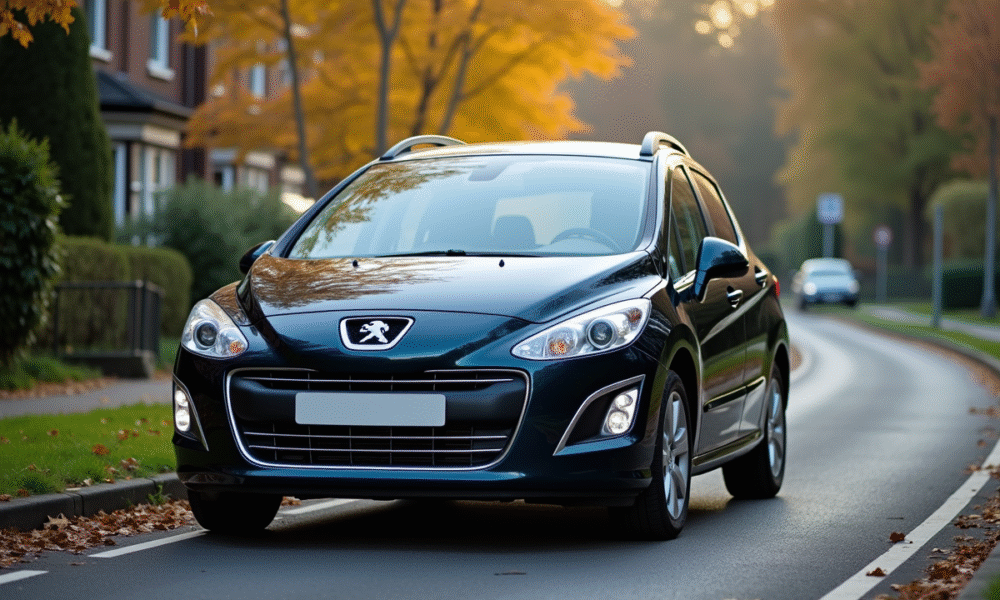 Voiture Peugeot 308 ancienne stationnee en ville