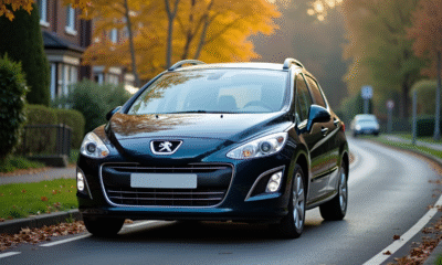 Voiture Peugeot 308 ancienne stationnee en ville