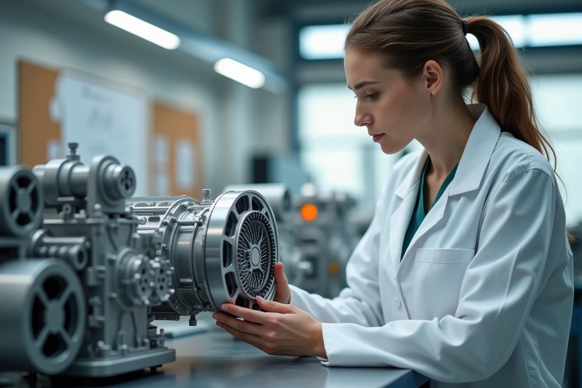 Jeune scientifique analysant composant fuelcell hydrogene