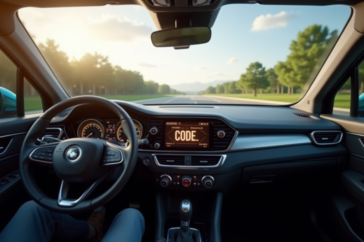 Intérieur de voiture avec affichage code lumineux sur le tableau de bord